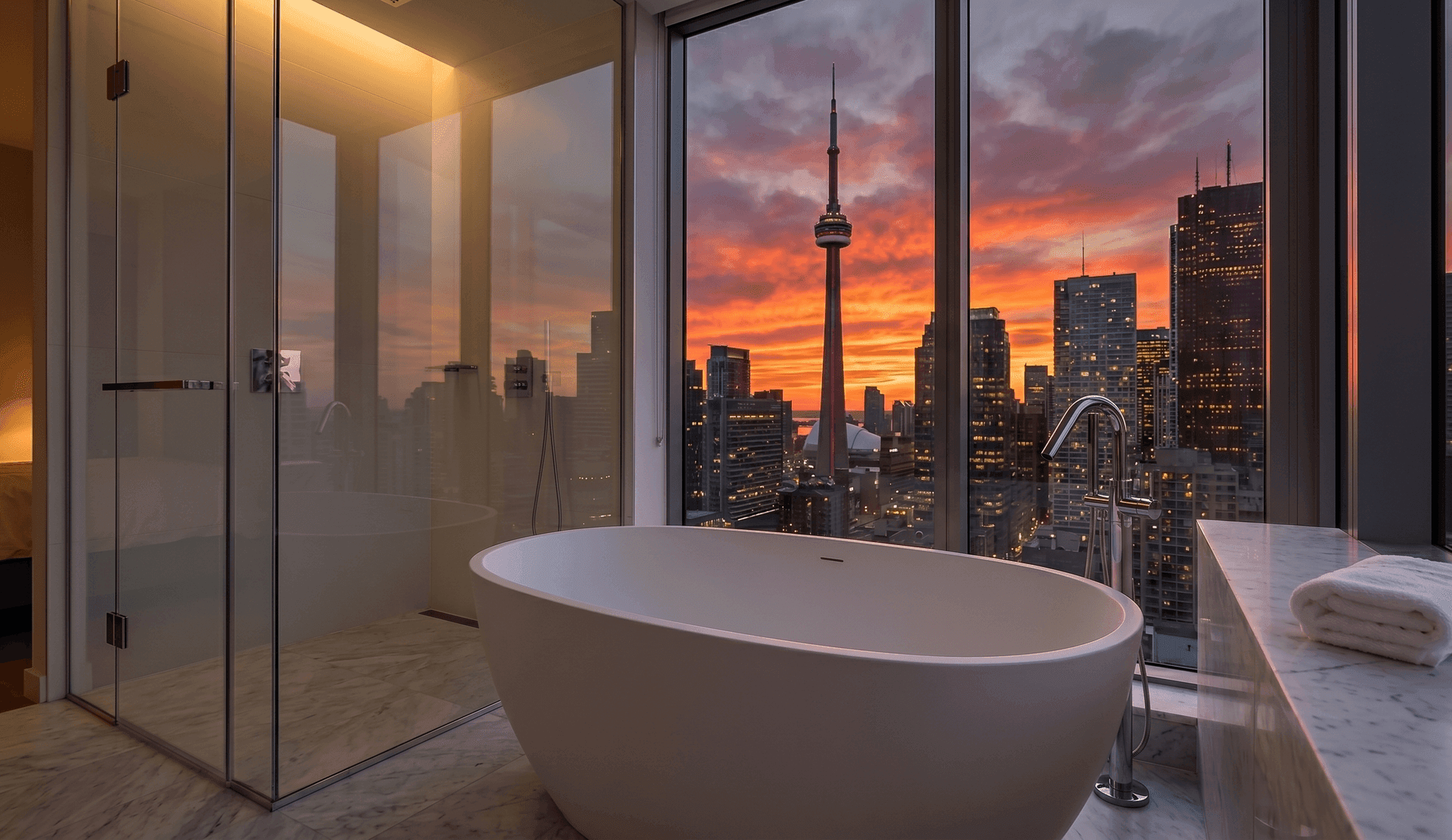 Frameless glass shower installed in Caledon estate home