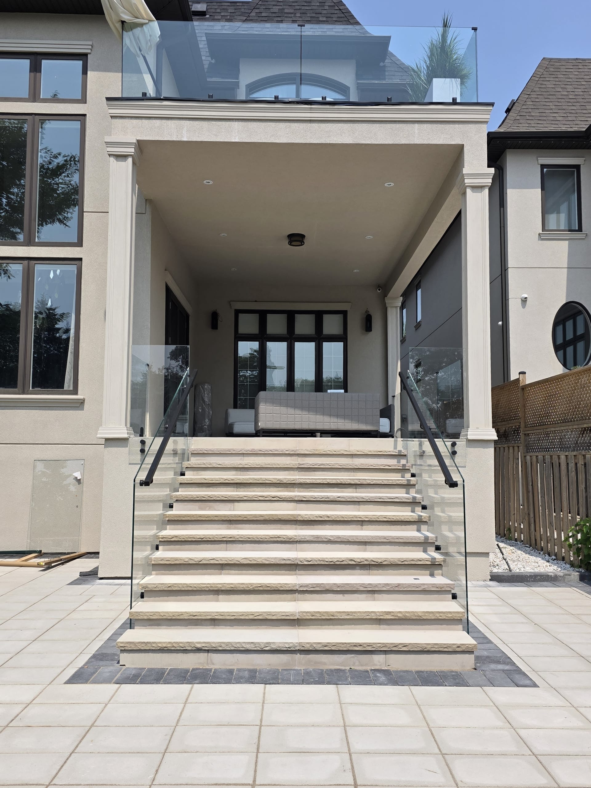 Interior glass railing installation in Bolton residence